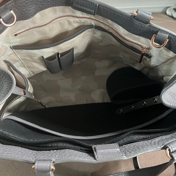 Dagne Dover Allyn Tote Bag Pebbled Gray Leather Travel Satchel - Picture 7 of 16